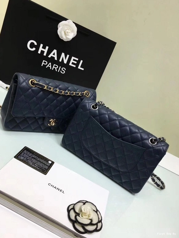 First Bag Ru 2.55 1112 CHANEL Gold Bag Flap Hardware with Calfskin royalblue Large Leather 0824